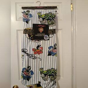 Ed Hardy NWT Striped Tattoo Style 60×70 Inch Plush Throw